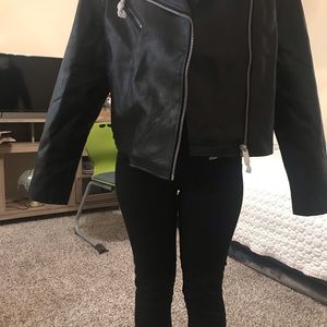 New with tags forever 21 Pleather black jacket w/hoodie size 2X
